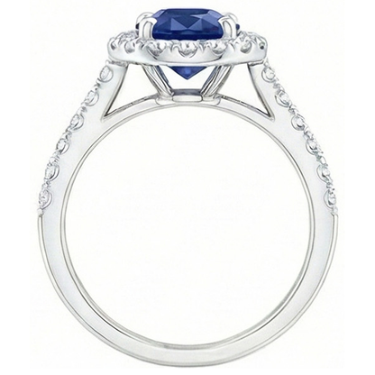 Oval Ceylon Sapphire And Natural Earth Mined Diamond Ring Solid Gold 14K