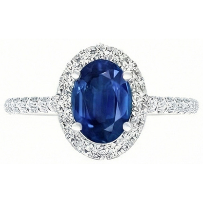 Oval Ceylon Sapphire And Natural Earth Mined Diamond Ring Solid Gold 14K