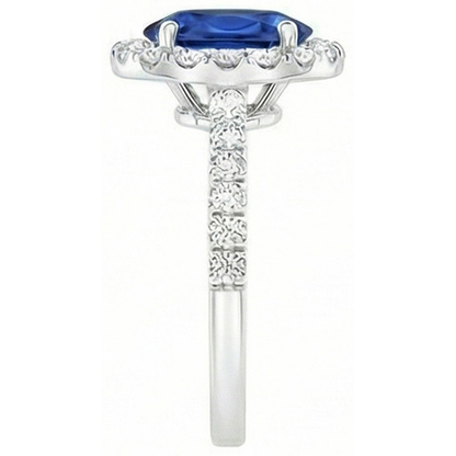 Oval Ceylon Sapphire And Natural Earth Mined Diamond Ring Solid Gold 14K