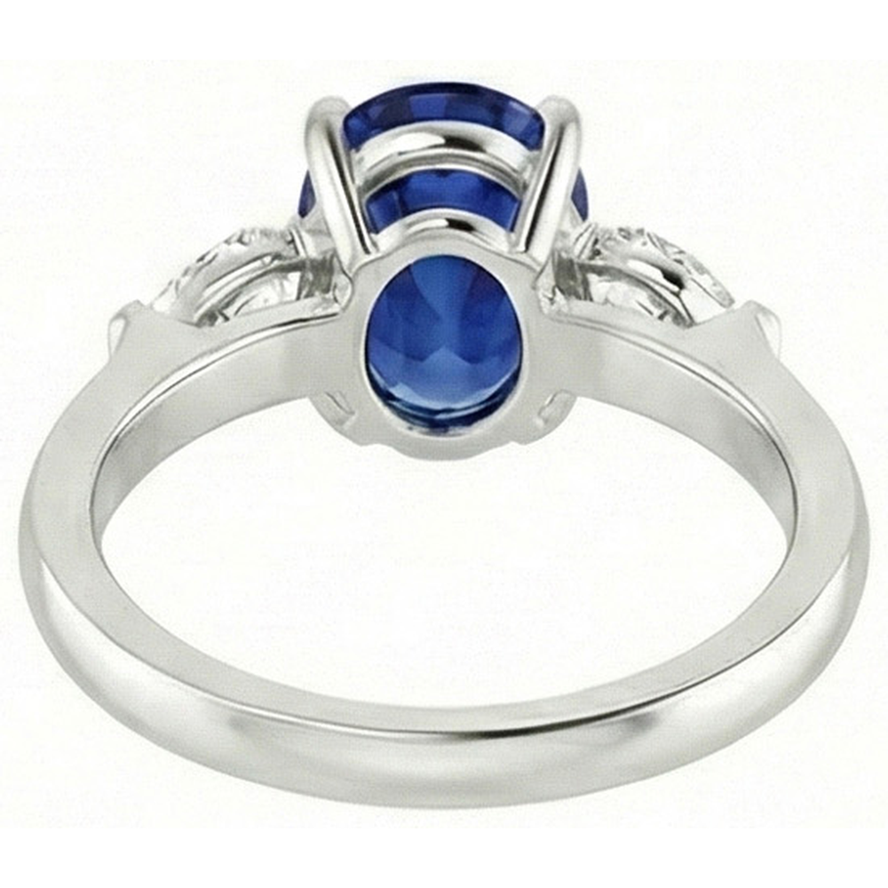 Oval Ceylon Sapphire And Pear Natural Earth Mined Diamond Three Stone Ring Gold 14K 3 Ct