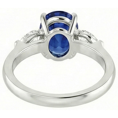 Oval Ceylon Sapphire And Pear Natural Earth Mined Diamond Three Stone Ring Gold 14K 3 Ct