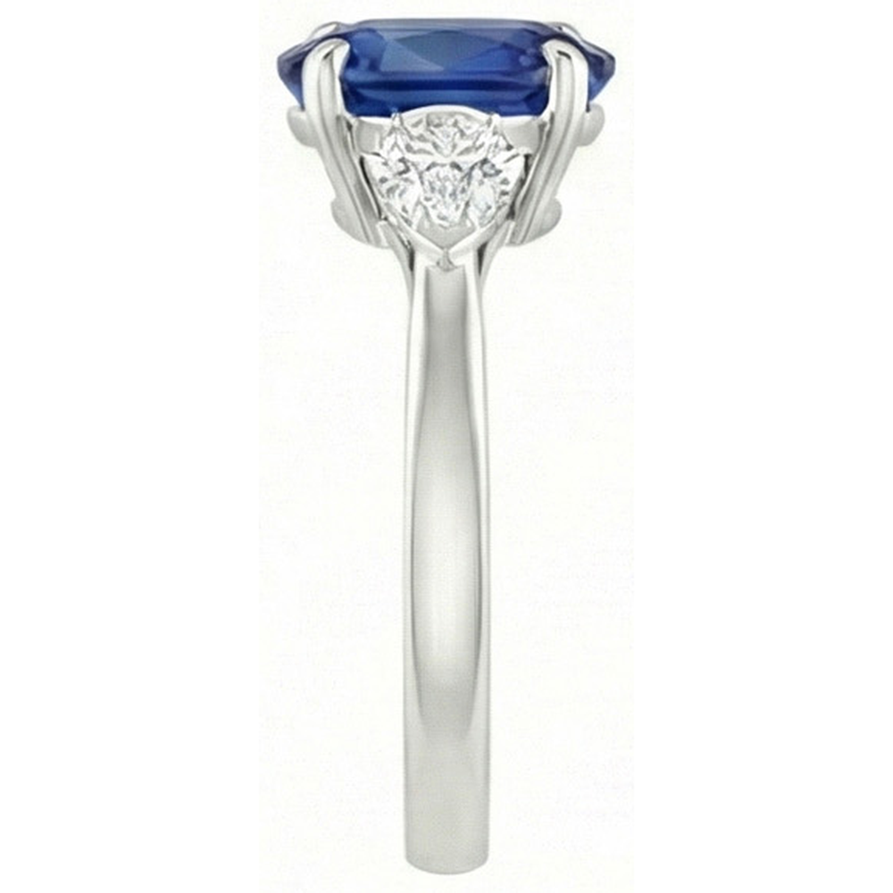 Oval Ceylon Sapphire And Pear Natural Earth Mined Diamond Three Stone Ring Gold 14K 3 Ct