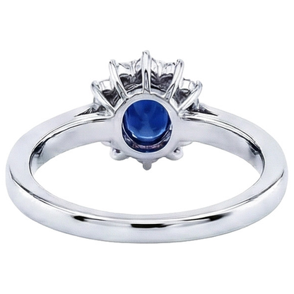 Oval Ceylon Sapphire And Round Cut Natural Earth Mined Diamonds Ring 2.50 Ct