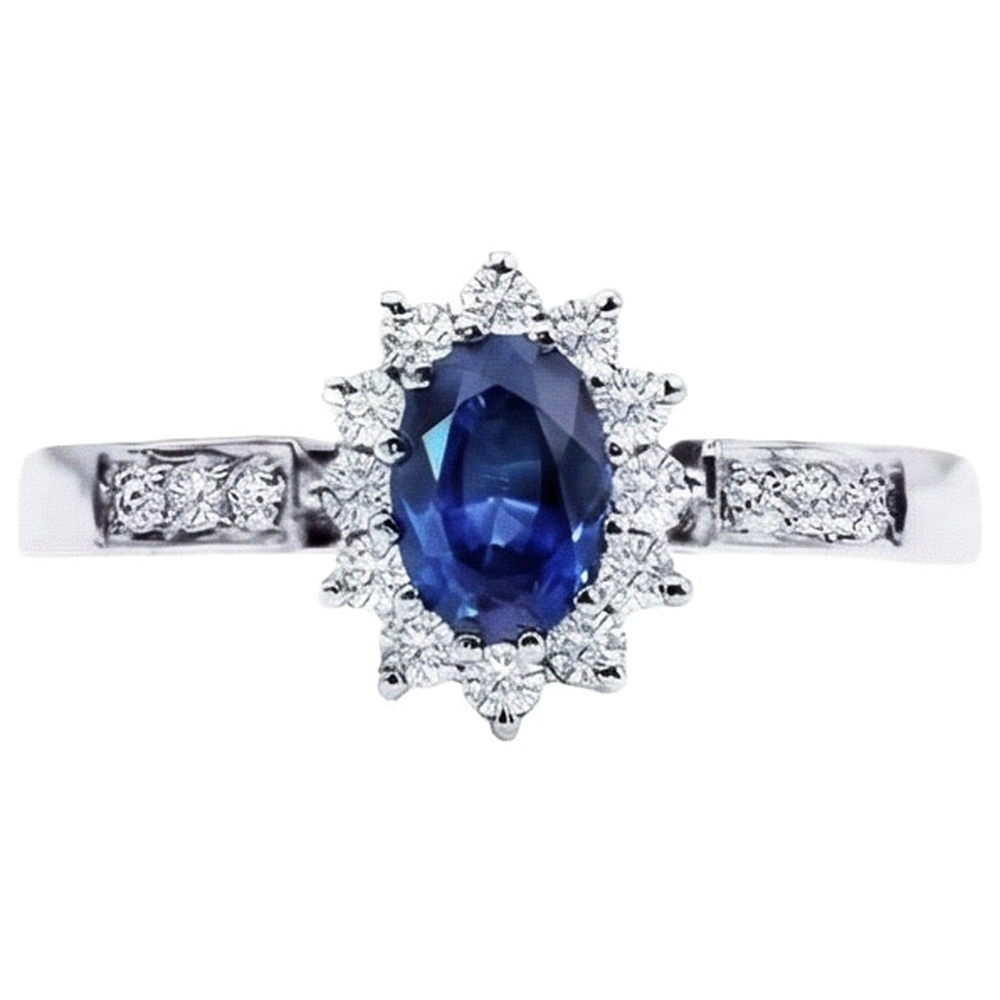 Oval Ceylon Sapphire And Round Cut Natural Earth Mined Diamonds Ring 2.50 Ct