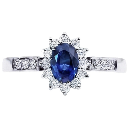 Oval Ceylon Sapphire And Round Cut Natural Earth Mined Diamonds Ring 2.50 Ct