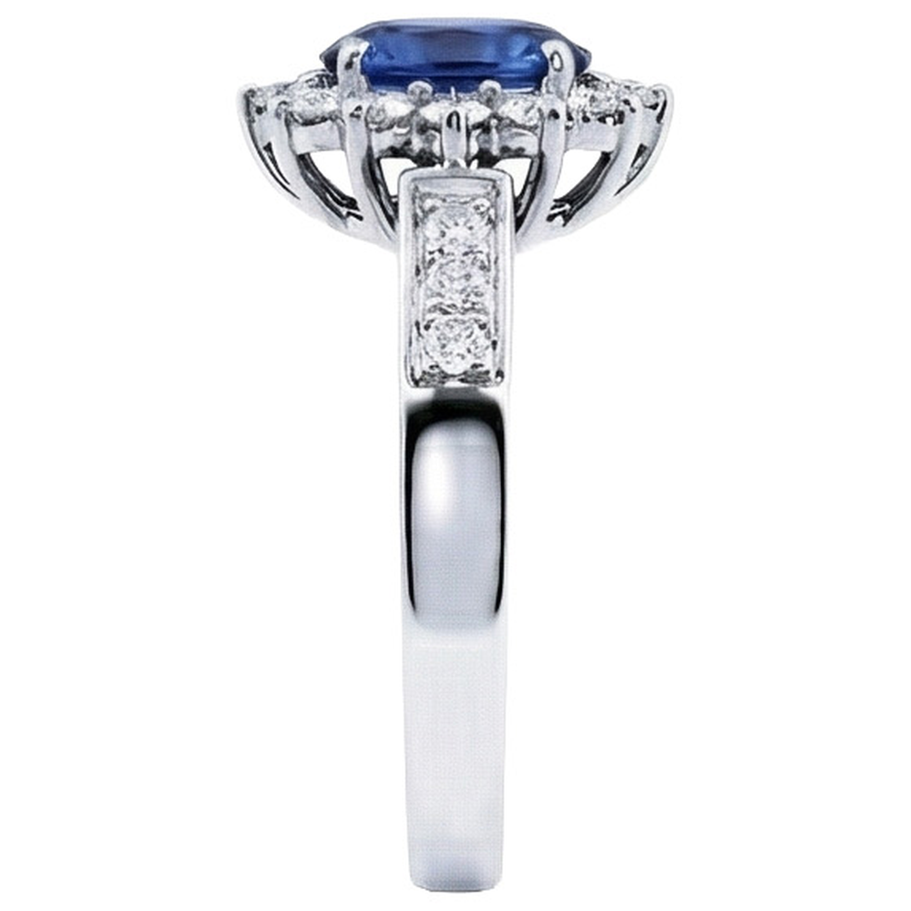 Oval Ceylon Sapphire And Round Cut Natural Earth Mined Diamonds Ring 2.50 Ct