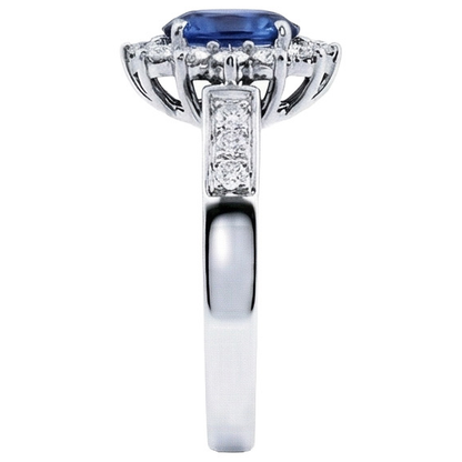 Oval Ceylon Sapphire And Round Cut Natural Earth Mined Diamonds Ring 2.50 Ct