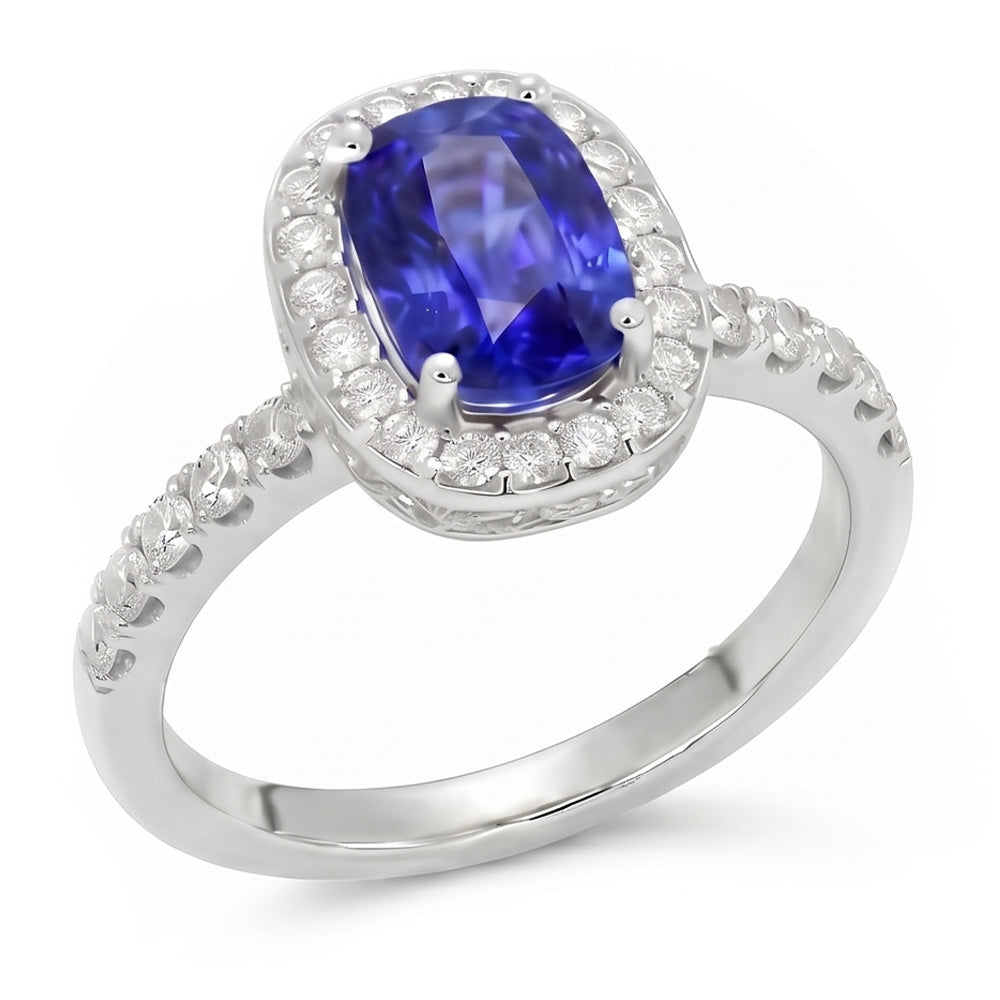 Oval Ceylon Sapphire Halo Natural Earth Mined Diamond Ring 11.75 Carats Gold 14K