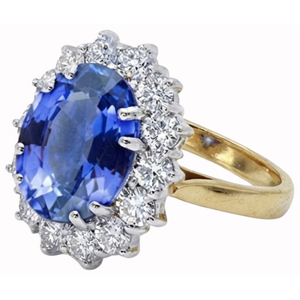 Oval Ceylon Sapphire Natural Earth Mined Diamonds 8.51 Ct Ring Two Tone White Gold 14K