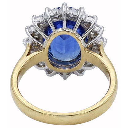 Oval Ceylon Sapphire Natural Earth Mined Diamonds 8.51 Ct Ring Two Tone White Gold 14K