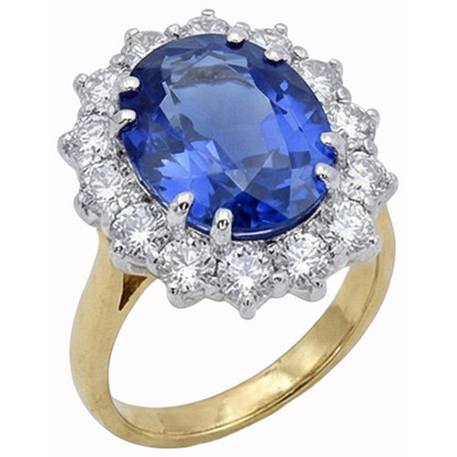 Oval Ceylon Sapphire Natural Earth Mined Diamonds 8.51 Ct Ring Two Tone White Gold 14K