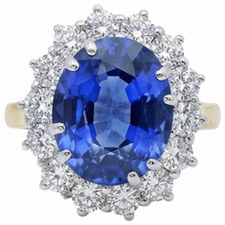 Oval Ceylon Sapphire Natural Earth Mined Diamonds 8.51 Ct Ring Two Tone White Gold 14K