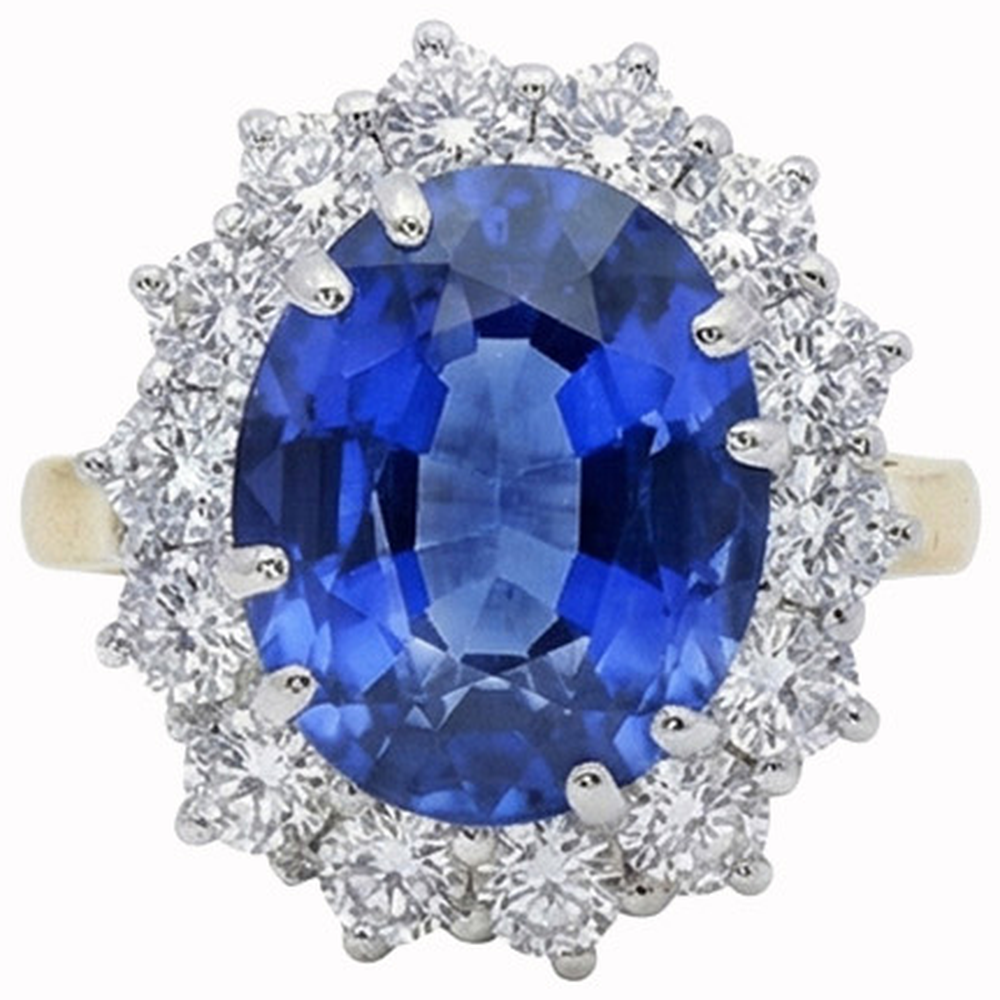 Oval Ceylon Sapphire Natural Earth Mined Diamonds 8.51 Ct Ring Two Tone White Gold 14K