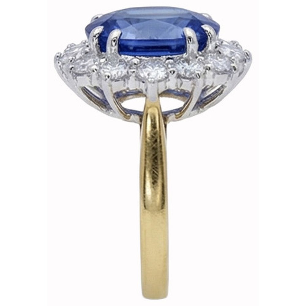 Oval Ceylon Sapphire Natural Earth Mined Diamonds 8.51 Ct Ring Two Tone White Gold 14K