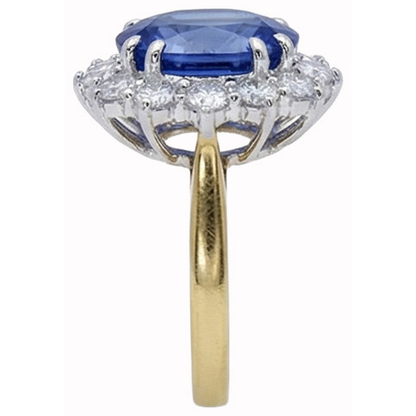 Oval Ceylon Sapphire Natural Earth Mined Diamonds 8.51 Ct Ring Two Tone White Gold 14K