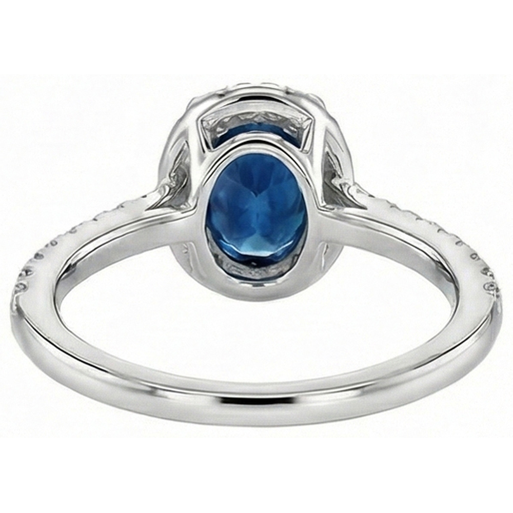 Oval Ceylon Sapphire Ring Natural Earth Mined Diamond Wedding White Gold 14K 2.75 Ct