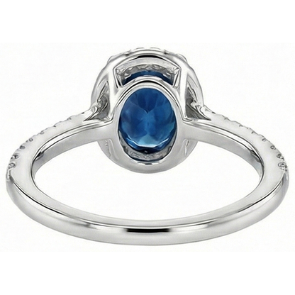 Oval Ceylon Sapphire Ring Natural Earth Mined Diamond Wedding White Gold 14K 2.75 Ct