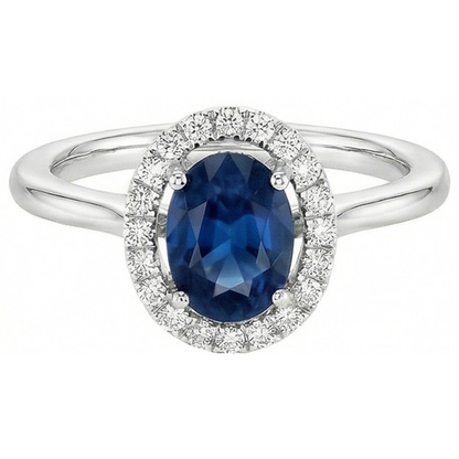 Oval Ceylon Sapphire Round Natural Earth Mined Diamonds 2.50 Carats Ring White Gold 14K