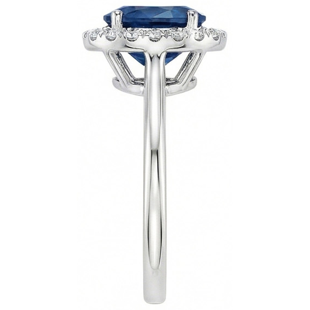 Oval Ceylon Sapphire Round Natural Earth Mined Diamonds 2.50 Carats Ring White Gold 14K
