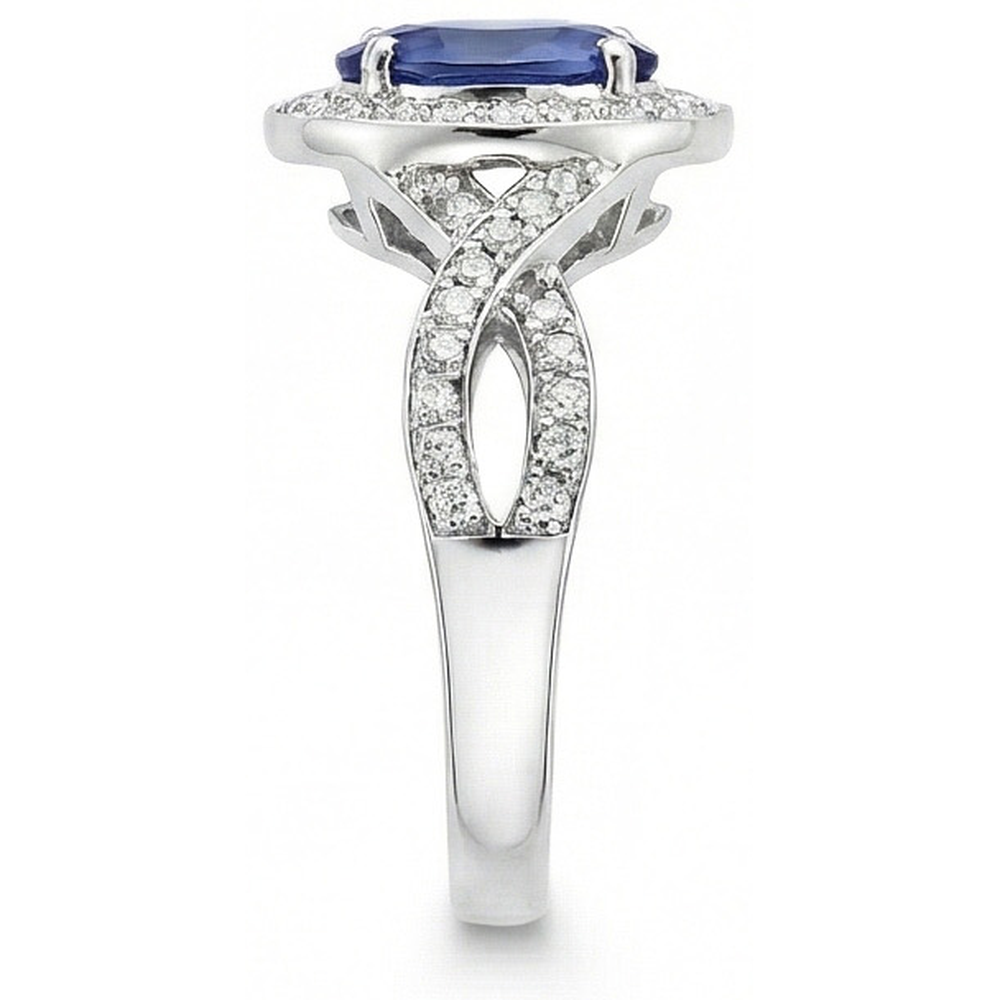 Oval Ceylon Sapphire & Round Natural Earth Mined Diamond Ring 1.55 Carat White Gold 14K