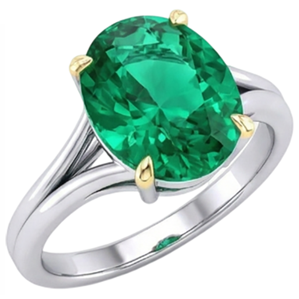 Natural Real ( Not Lab Grown ) Oval Colombian Green Emerald GIA Solitaire Ring With Split Shank
