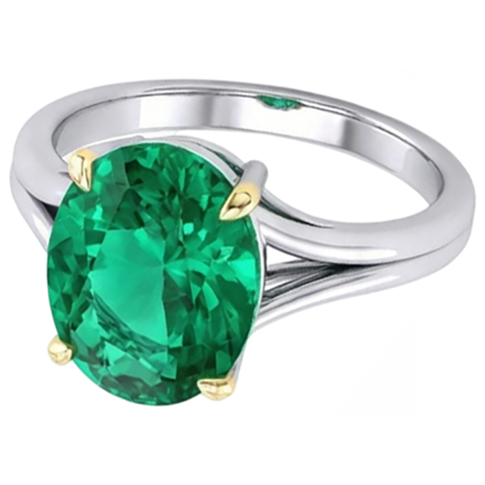 Natural Real ( Not Lab Grown ) Oval Colombian Green Emerald GIA Solitaire Ring With Split Shank