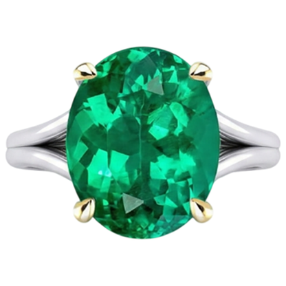 Natural Real ( Not Lab Grown ) Oval Colombian Green Emerald GIA Solitaire Ring With Split Shank