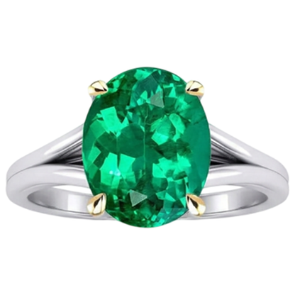 Natural Real ( Not Lab Grown ) Oval Colombian Green Emerald GIA Solitaire Ring With Split Shank