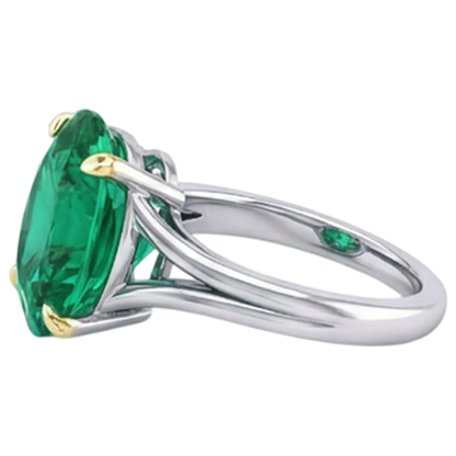 Natural Real ( Not Lab Grown ) Oval Colombian Green Emerald GIA Solitaire Ring With Split Shank