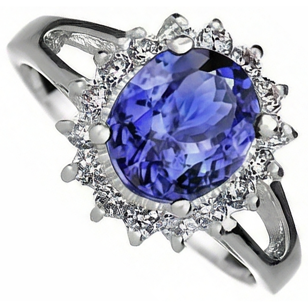 Oval Cut 22.75 Carats Tanzanite With Natural Earth Mined Diamonds Ring White Gold 14K
