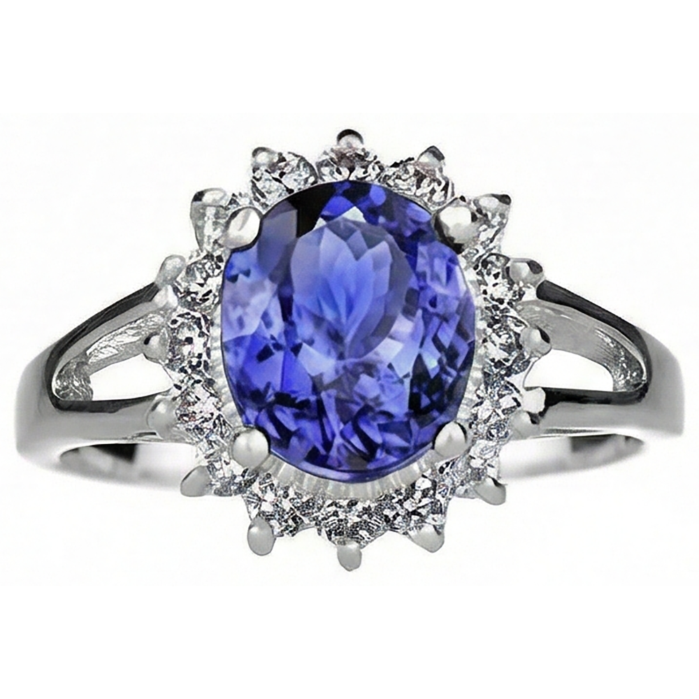 Oval Cut 22.75 Carats Tanzanite With Natural Earth Mined Diamonds Ring White Gold 14K