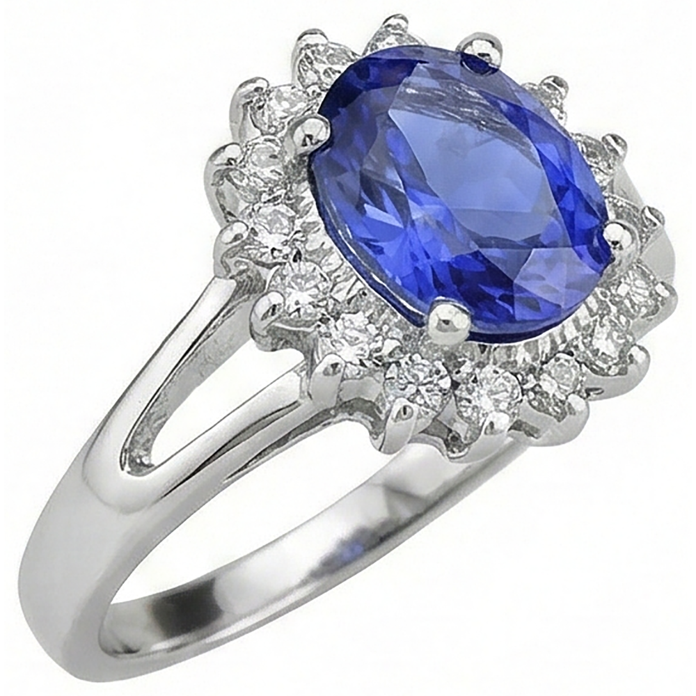 Oval Cut 22.75 Carats Tanzanite With Natural Earth Mined Diamonds Ring White Gold 14K