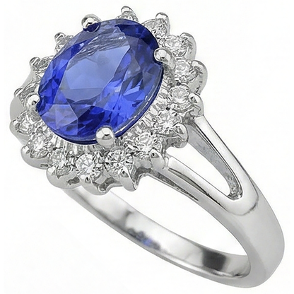 Oval Cut 22.75 Carats Tanzanite With Natural Earth Mined Diamonds Ring White Gold 14K