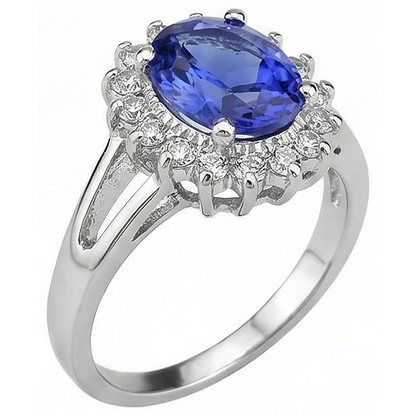 Oval Cut 22.75 Carats Tanzanite With Natural Earth Mined Diamonds Ring White Gold 14K