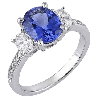 Oval Cut 4.50 Ct. Tanzanite With Natural Earth Mined Diamonds 3 Stone Style Ring 14K