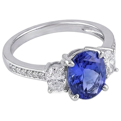 Oval Cut 4.50 Ct. Tanzanite With Natural Earth Mined Diamonds 3 Stone Style Ring 14K