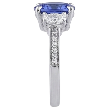 Oval Cut 4.50 Ct. Tanzanite With Natural Earth Mined Diamonds 3 Stone Style Ring 14K