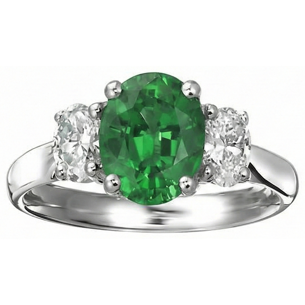 Oval Cut 6.50 Carats Green Emerald GIA And Natural Earth Mined Diamonds 3 Stone Ring White Gold 14K