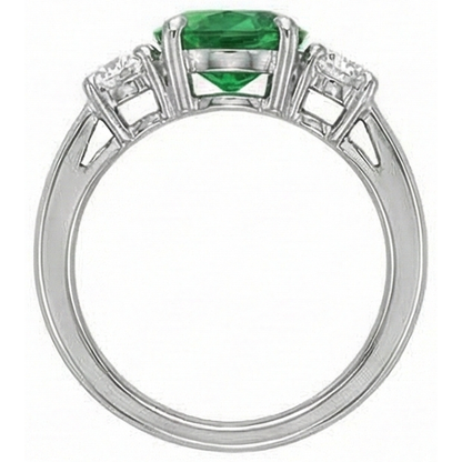 Oval Cut 6.50 Carats Green Emerald GIA And Natural Earth Mined Diamonds 3 Stone Ring White Gold 14K