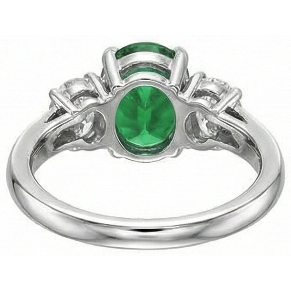 Oval Cut 6.50 Carats Green Emerald GIA And Natural Earth Mined Diamonds 3 Stone Ring White Gold 14K