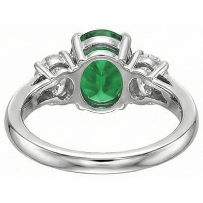 Oval Cut 6.50 Carats Green Emerald GIA And Natural Earth Mined Diamonds 3 Stone Ring White Gold 14K
