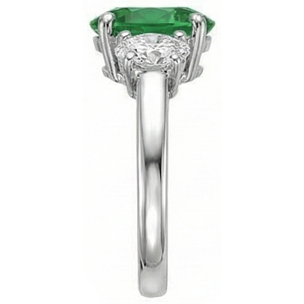 Oval Cut 6.50 Carats Green Emerald GIA And Natural Earth Mined Diamonds 3 Stone Ring White Gold 14K