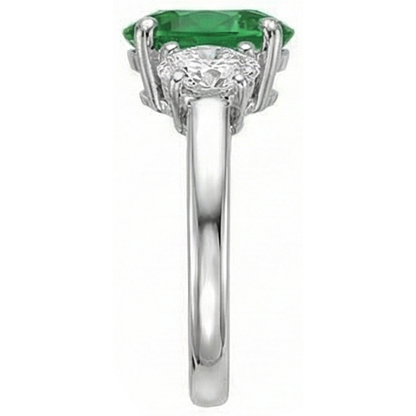 Oval Cut 6.50 Carats Green Emerald GIA And Natural Earth Mined Diamonds 3 Stone Ring White Gold 14K