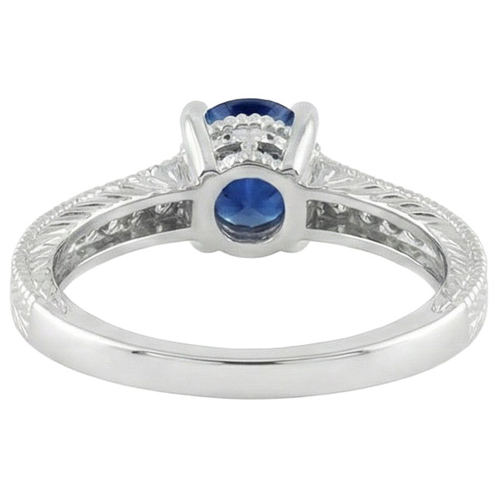Oval Cut Blue Sapphire With Natural Earth Mined Diamond Ring 1.85 Carats White Gold 14K