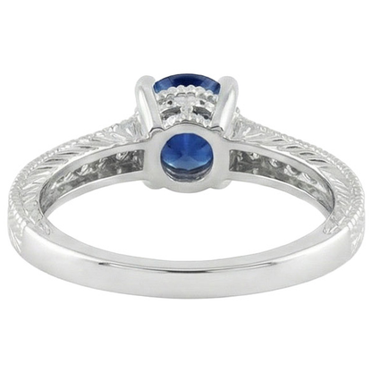 Oval Cut Blue Sapphire With Natural Earth Mined Diamond Ring 1.85 Carats White Gold 14K