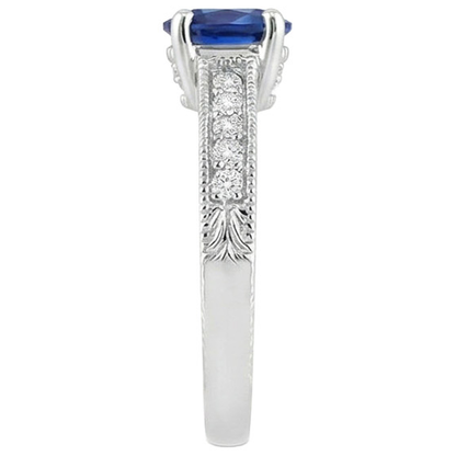 Oval Cut Blue Sapphire With Natural Earth Mined Diamond Ring 1.85 Carats White Gold 14K