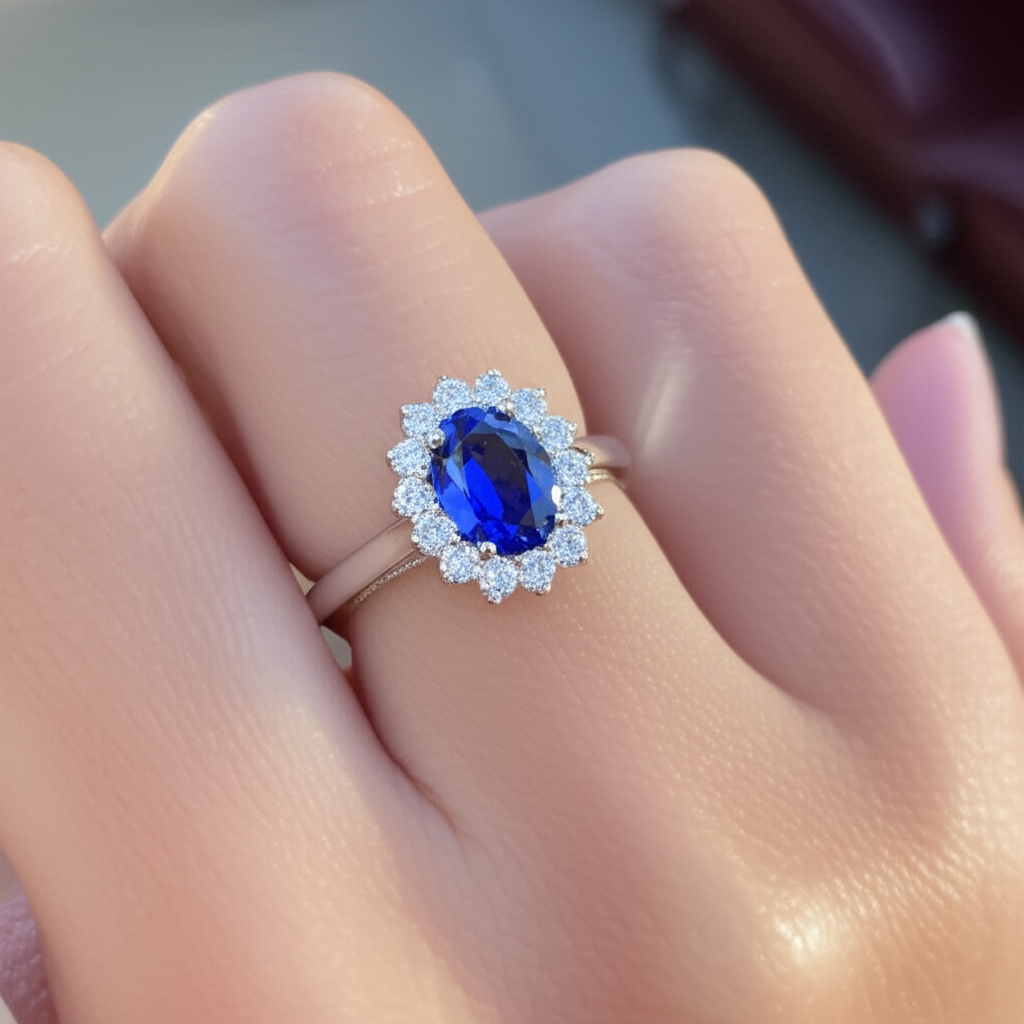 Natural Real ( Not Lab Grown )  Oval Cut Burmese Sapphire Ring