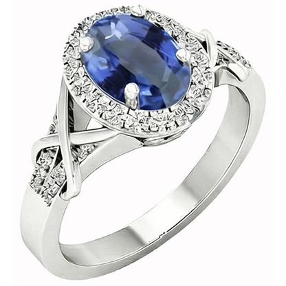 Oval Cut Ceylon Sapphire And Round Natural Earth Mined Diamond Ring Gold 1.80 Ct