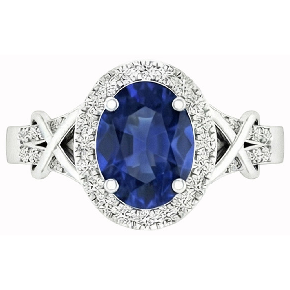 Oval Cut Ceylon Sapphire And Round Natural Earth Mined Diamond Ring Gold 1.80 Ct