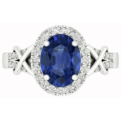 Oval Cut Ceylon Sapphire And Round Natural Earth Mined Diamond Ring Gold 1.80 Ct